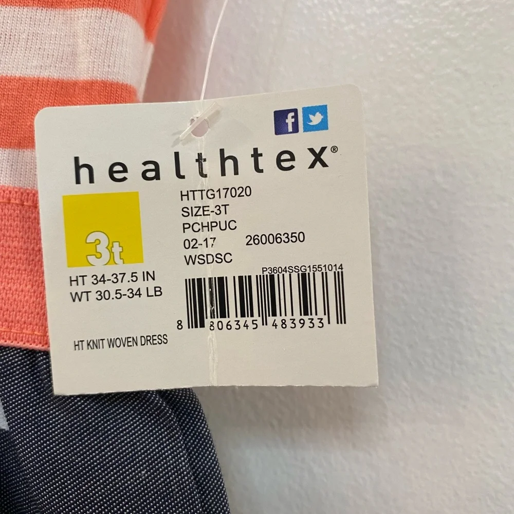 NWT!!  Healthtex Coral stripe and denim dress.  Size 3T - Picture 4 of 5